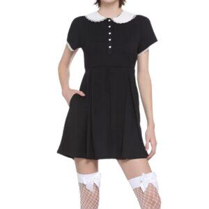 Hot Topic Lace Trim Peter Pan Collar Short Sleeve Black Wednesday Dress Sz XS